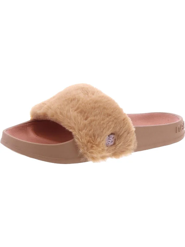 200 Fuzzies Womens Faux Fur Footbed Slide Sandals Slide Sandal Beach Style  